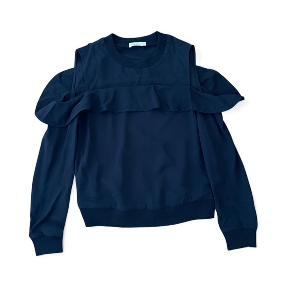 A.L.C Lindsey Black Cold Shoulder Ruffle Top Size 2 - Picture 2 of 7